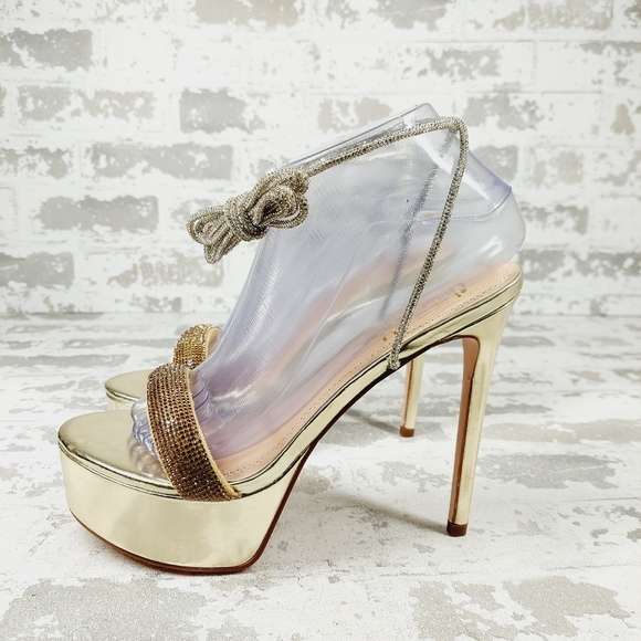 New Chase + Chloe Alessia Platform High Stiletto Heel Rhinestone Gold Sandal M38 - Picture 1 of 13